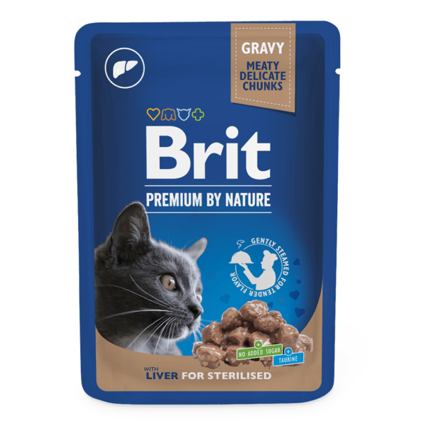 Brit Premium steriliseeritud kassi einekotike maksaga kastmes 24x100g